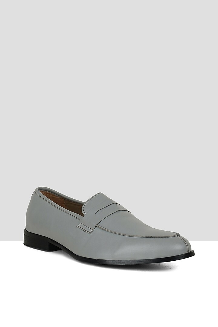 Grey Vegan Leather Penny Loafers by Ankit V Kapoor at Pernia's Pop Up Shop
