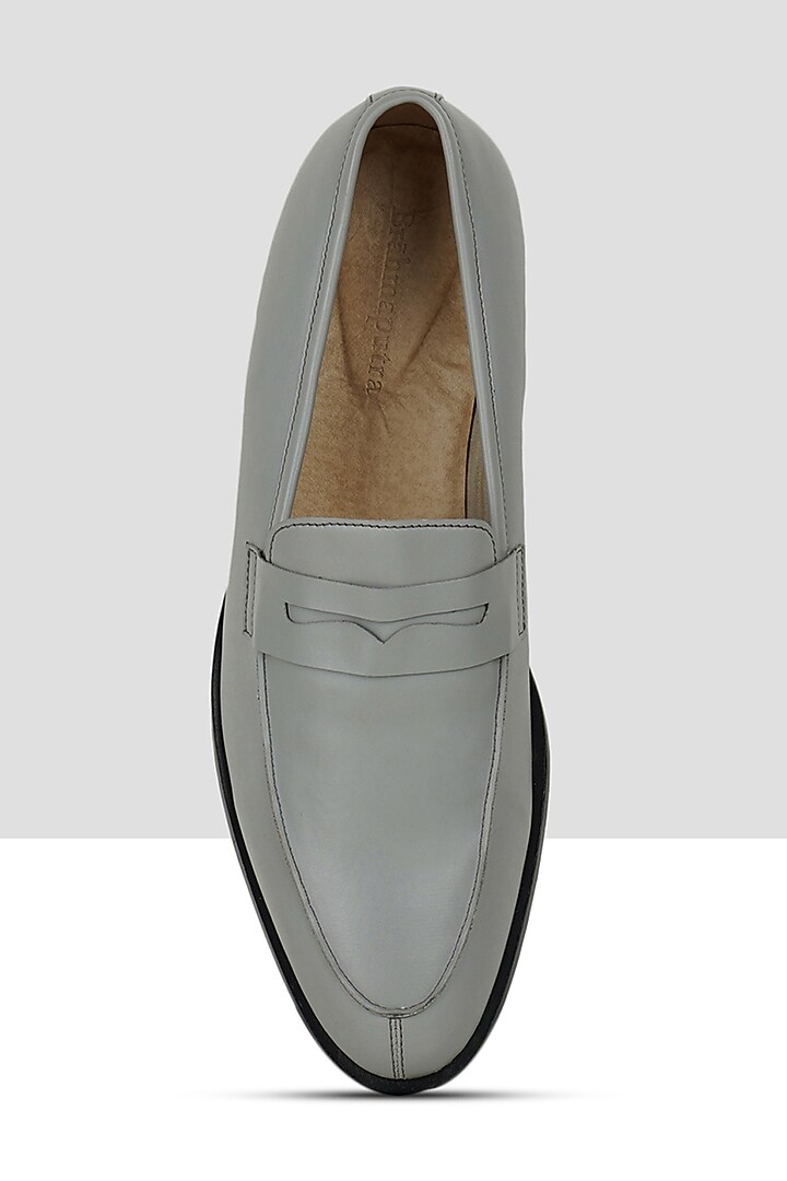 Grey Vegan Leather Penny Loafers by Ankit V Kapoor at Pernia's Pop Up Shop