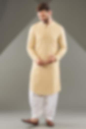 Gold Cotton Silk Mirror Work Kurta Set by Ankit V Kapoor at Pernia's Pop Up Shop