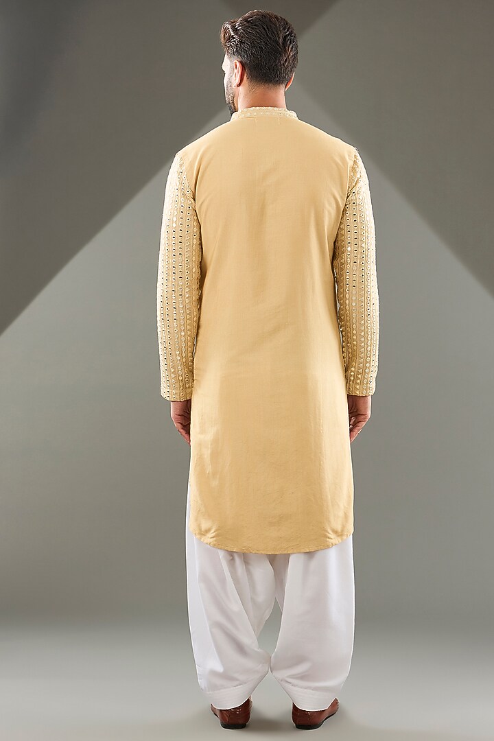 Gold Cotton Silk Mirror Work Kurta Set by Ankit V Kapoor at Pernia's Pop Up Shop