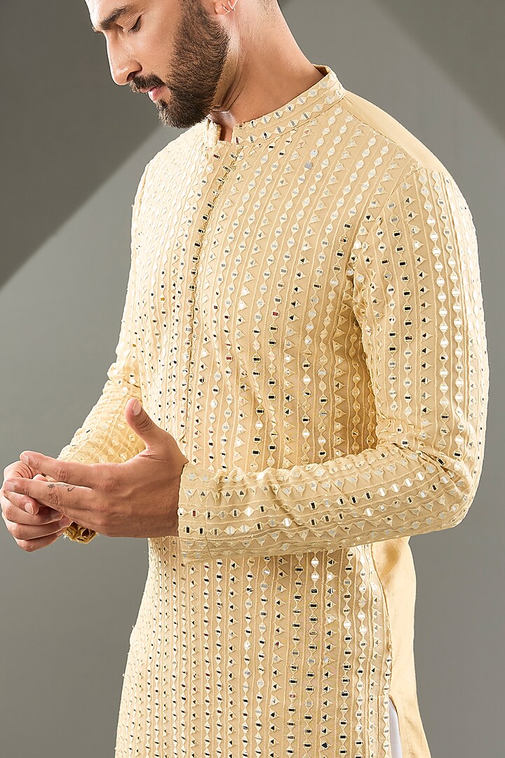 Gold Cotton Silk Mirror Work Kurta Set by Ankit V Kapoor at Pernia's Pop Up Shop