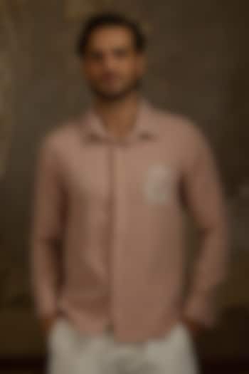 Dusty Rose Japanese Fabric Hand Embroidered Shirt by Ankit V Kapoor