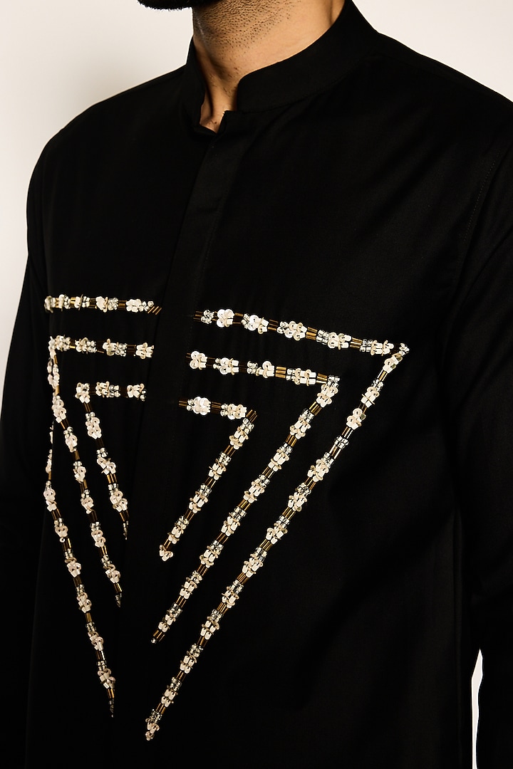 Black Suiting Fabric Hand Embroidered Party Wear Shirt by Ankit V Kapoor at Pernia's Pop Up Shop