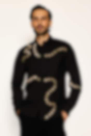 Black Suiting Fabric Hand Embroidered Shirt by Ankit V Kapoor
