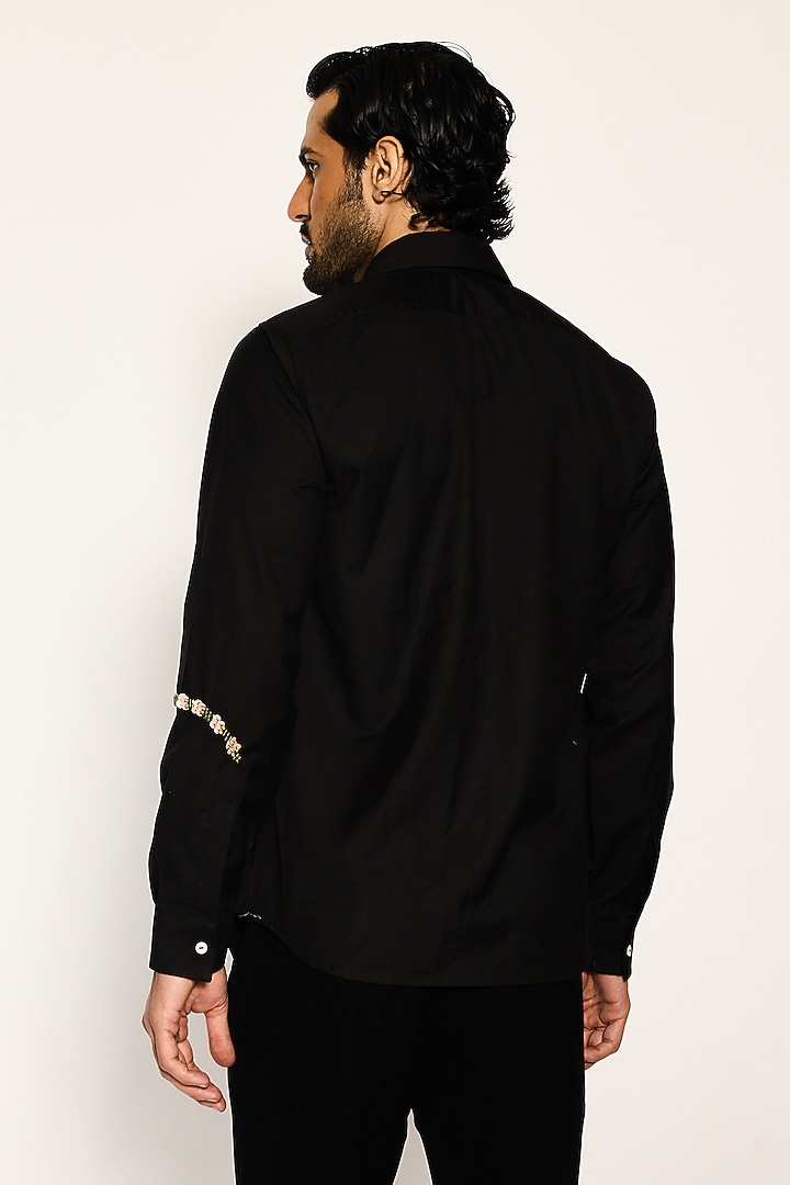 Black Suiting Fabric Hand Embroidered Party Wear Shirt by Ankit V Kapoor at Pernia's Pop Up Shop