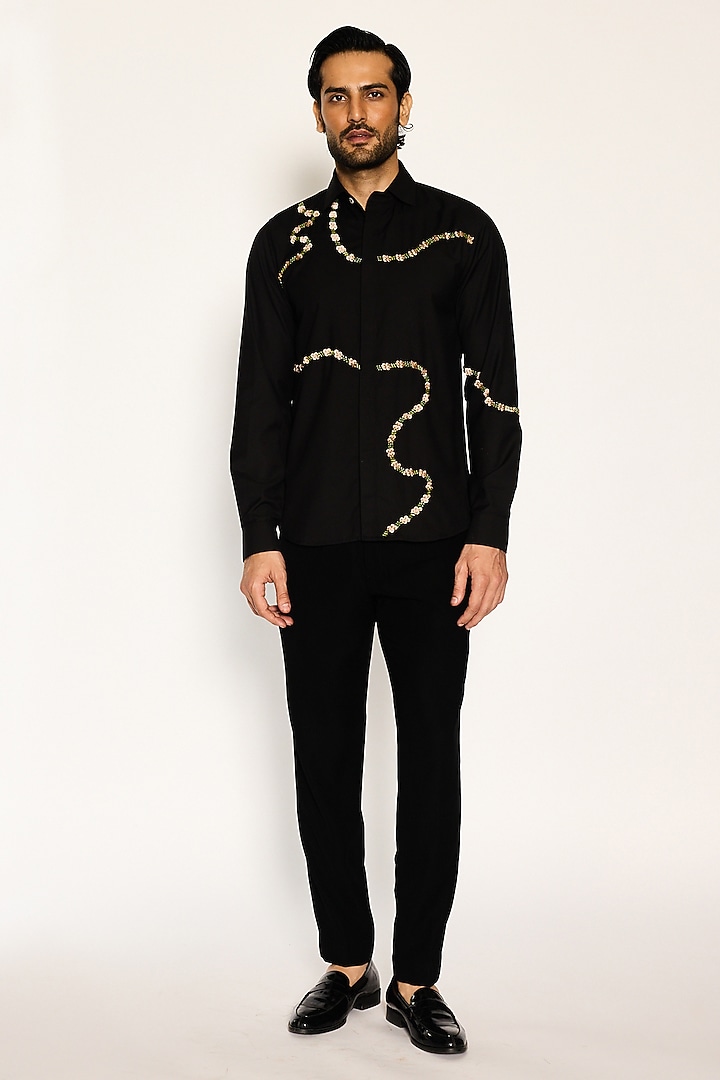 Black Suiting Fabric Hand Embroidered Party Wear Shirt by Ankit V Kapoor at Pernia's Pop Up Shop
