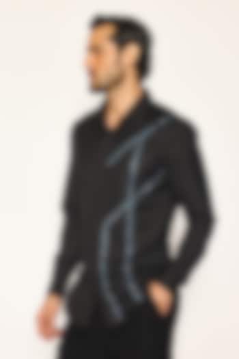 Black Suiting Fabric Hand Embroidered Shirt by Ankit V Kapoor