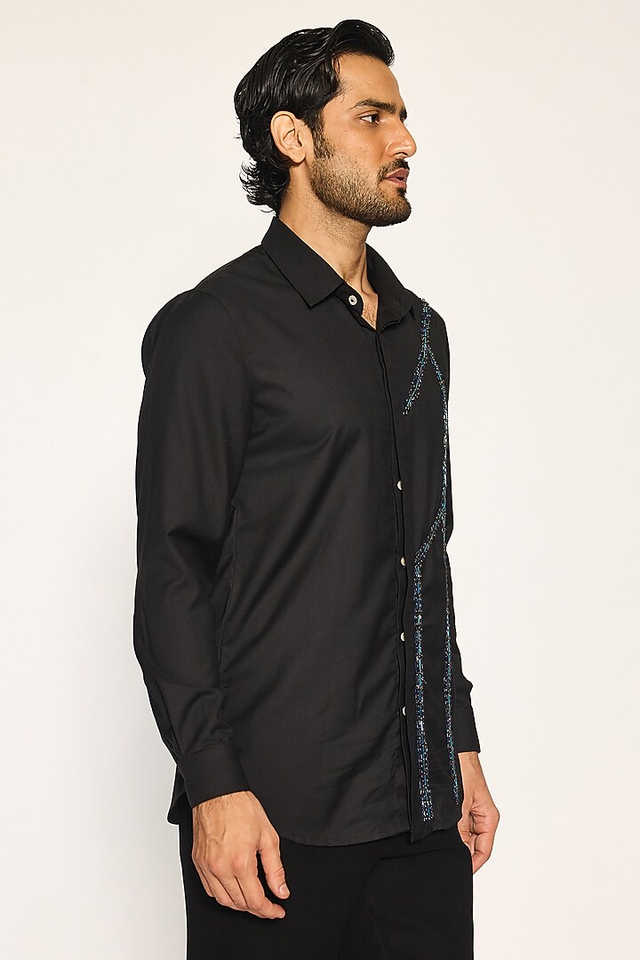 Black Suiting Fabric Hand Embroidered Party Wear Shirt by Ankit V Kapoor at Pernia's Pop Up Shop