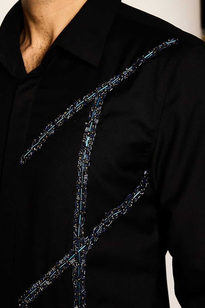 Black Suiting Fabric Hand Embroidered Party Wear Shirt by Ankit V Kapoor at Pernia's Pop Up Shop