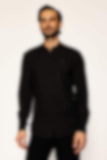 Black Suiting Fabric Crest Embroidered Shirt by Ankit V Kapoor