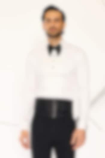 Ivory Suiting Fabric Tuxedo Shirt by Ankit V Kapoor