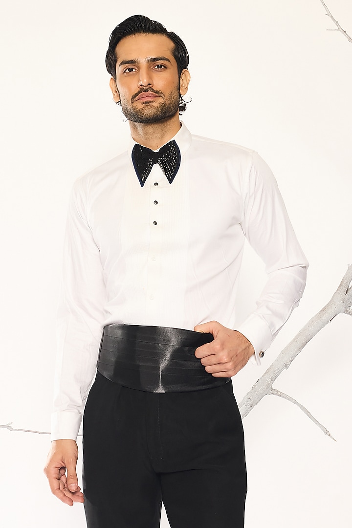 Ivory Suiting Fabric Tuxedo Party Wear Shirt by Ankit V Kapoor at Pernia's Pop Up Shop