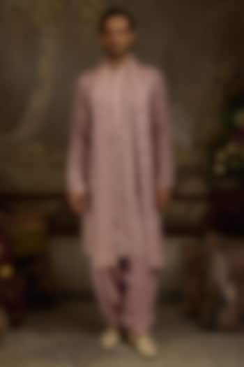 Carnation Pink Georgette Machine Embroidered Kurta Set by Ankit V Kapoor