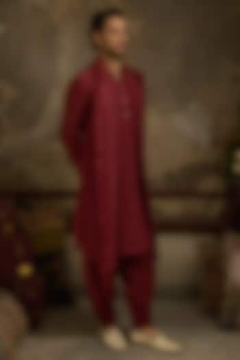Maroon Georgette Machine Embroidered Kurta Set by Ankit V Kapoor at Pernia's Pop Up Shop