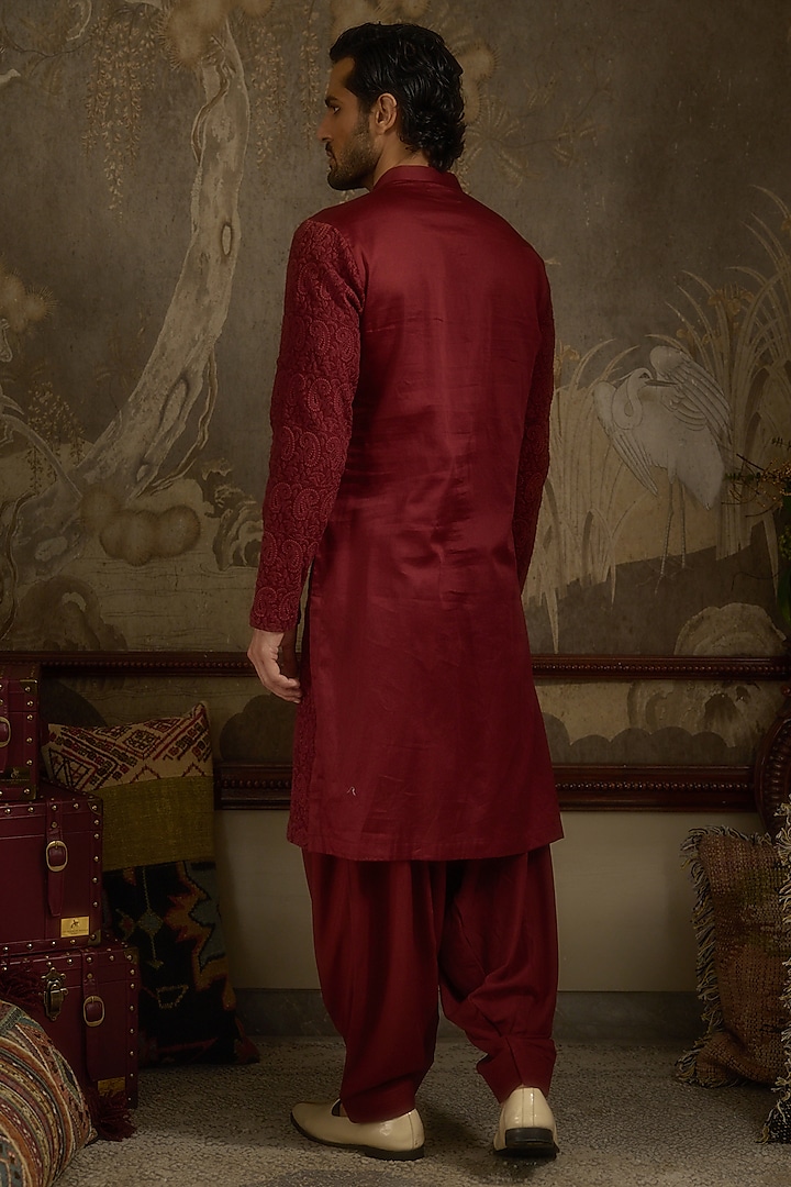 Maroon Georgette Machine Embroidered Kurta Set by Ankit V Kapoor at Pernia's Pop Up Shop