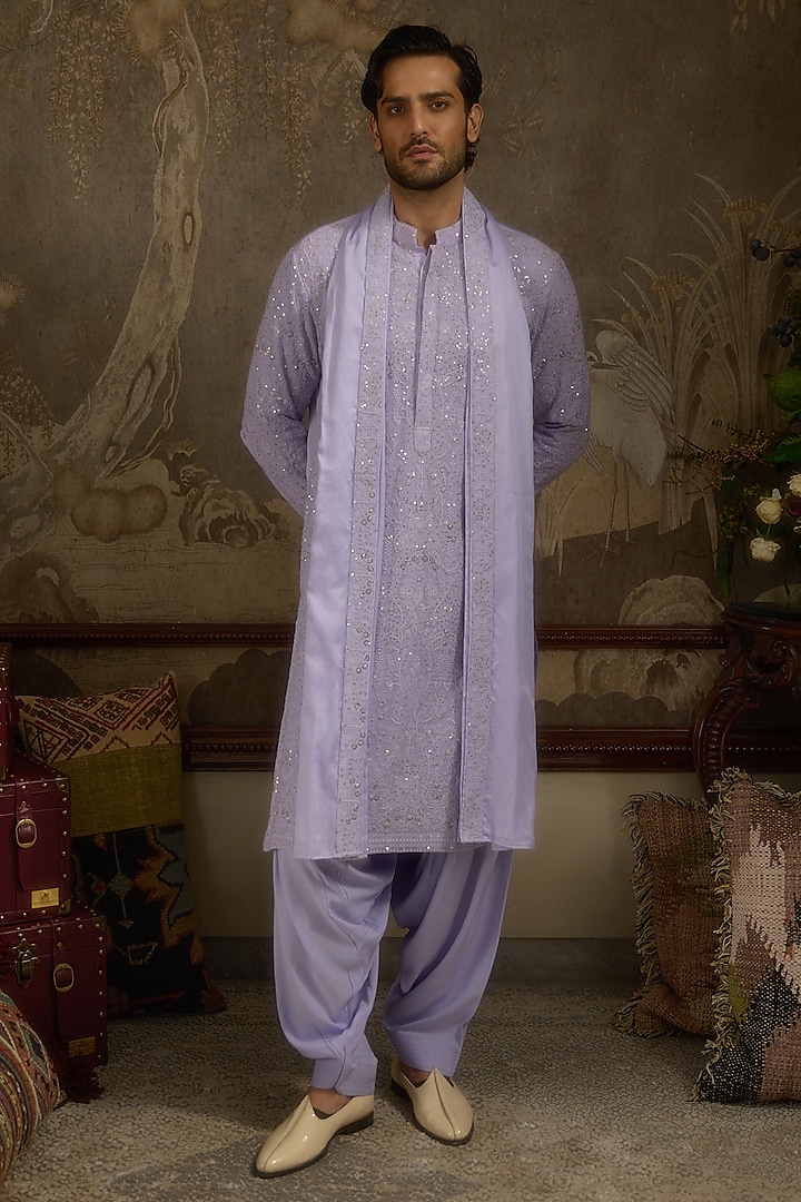 Lilac Georgette Machine Embroidered Kurta Set by Ankit V Kapoor at Pernia's Pop Up Shop