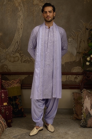 Lilac Georgette Machine Embroidered Kurta Set by Ankit V Kapoor