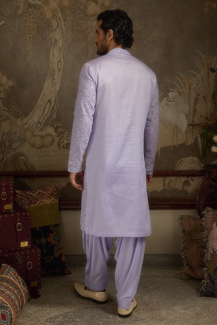 Lilac Georgette Machine Embroidered Kurta Set by Ankit V Kapoor at Pernia's Pop Up Shop