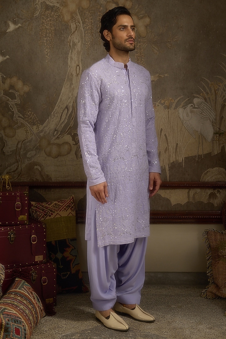 Lilac Georgette Machine Embroidered Kurta Set by Ankit V Kapoor at Pernia's Pop Up Shop