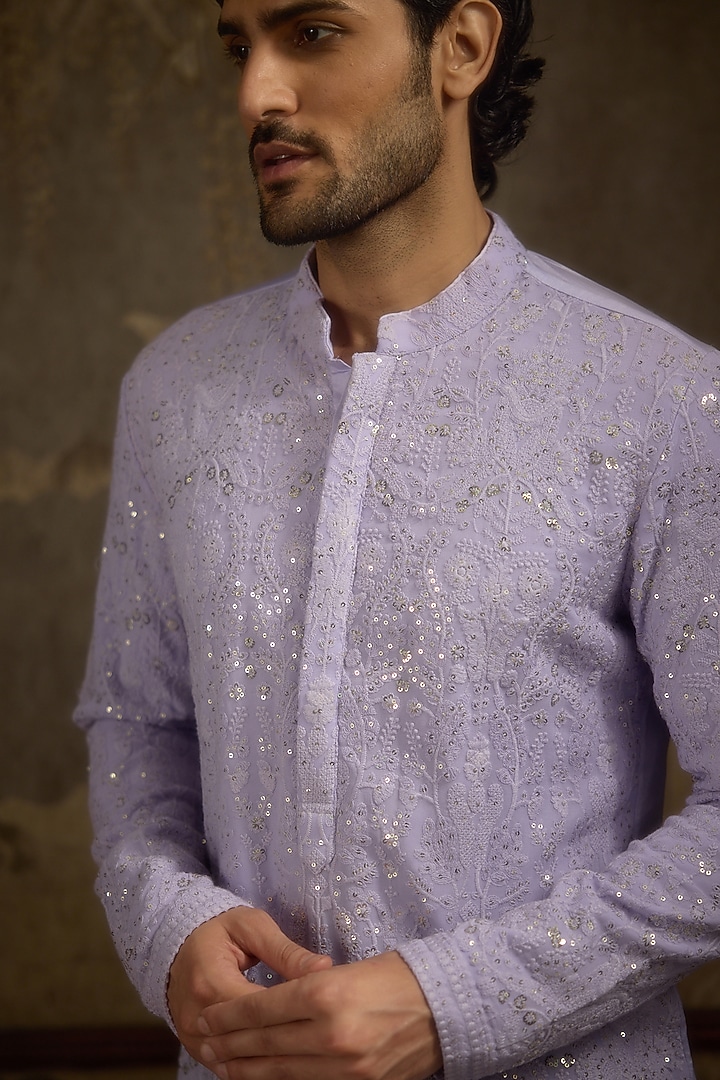 Lilac Georgette Machine Embroidered Kurta Set by Ankit V Kapoor at Pernia's Pop Up Shop
