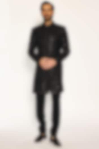 Black Japanese Sequins Embroidered Groom Indowestern Set by Ankit V Kapoor at Pernia's Pop Up Shop