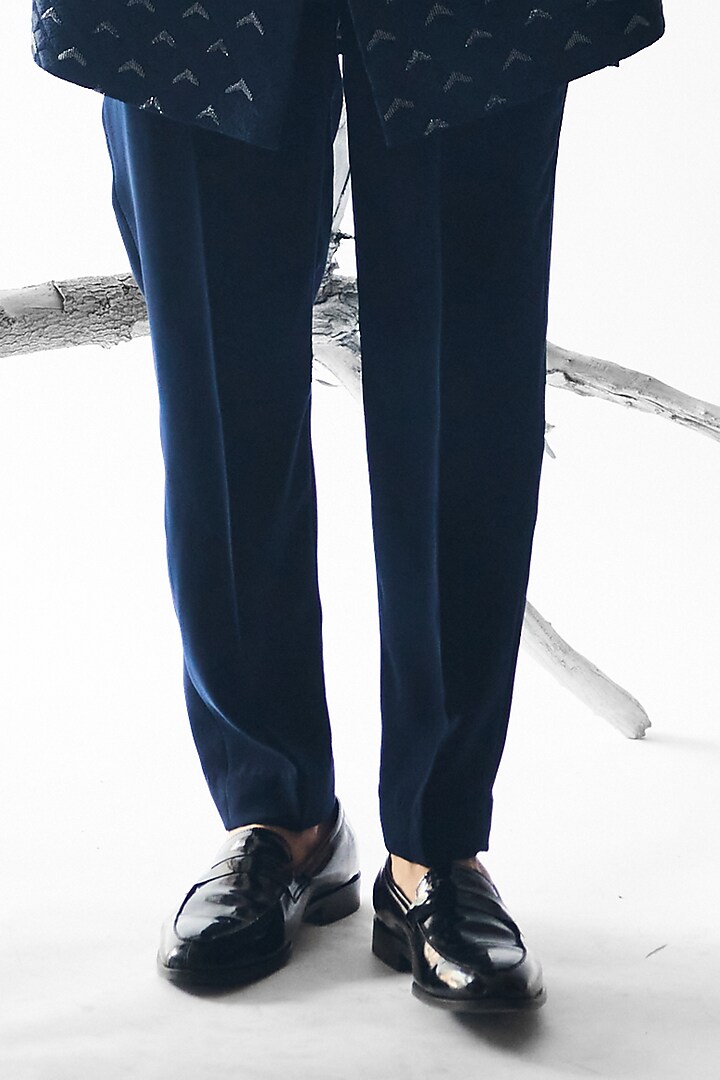 Nebula Blue Cotton Silk Blend Hand Embroidered Groom Indowestern Set by Ankit V Kapoor at Pernia's Pop Up Shop