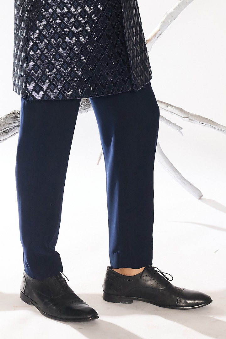 Dusk Blue Imported Crepe Patchwork Groom Indowestern Set by Ankit V Kapoor at Pernia's Pop Up Shop