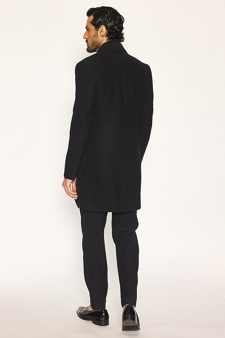 Jet Black Japanese Suiting Fabric Draped Jacket Set by Ankit V Kapoor at Pernia's Pop Up Shop