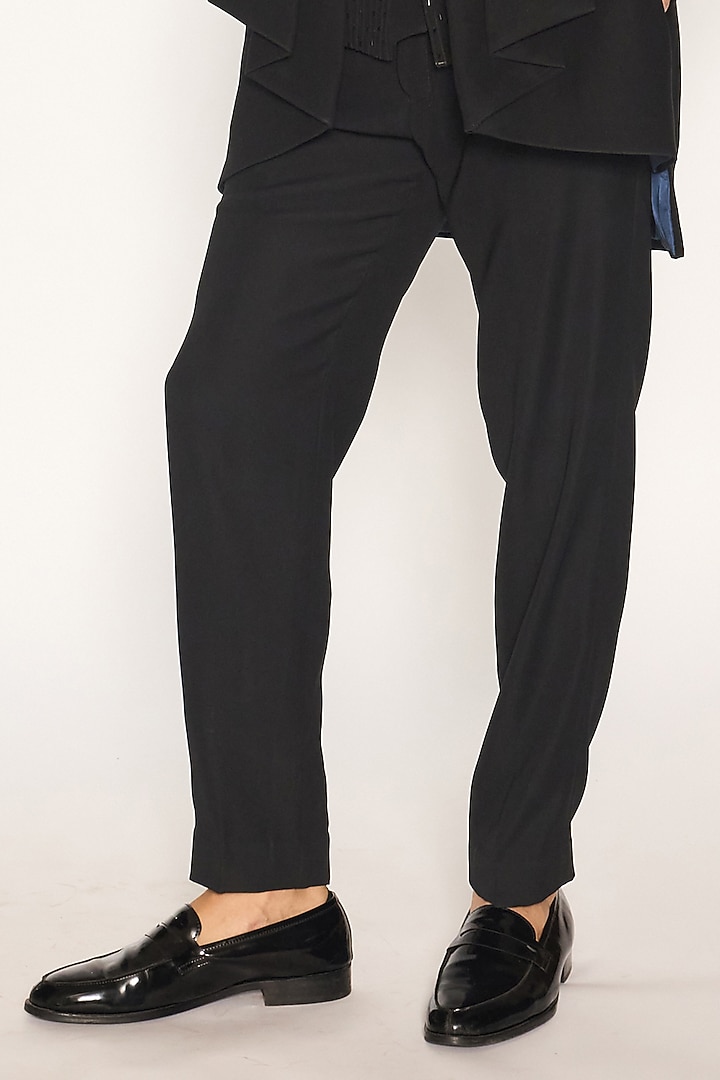 Jet Black Japanese Suiting Fabric Draped Jacket Set by Ankit V Kapoor at Pernia's Pop Up Shop