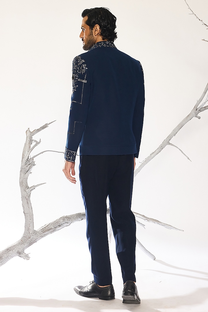 Deep Blue Japanese Fabric Hand Embroidered Shacket Set by Ankit V Kapoor at Pernia's Pop Up Shop