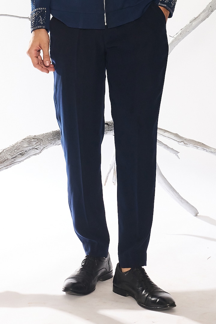 Deep Blue Japanese Fabric Hand Embroidered Shacket Set by Ankit V Kapoor at Pernia's Pop Up Shop