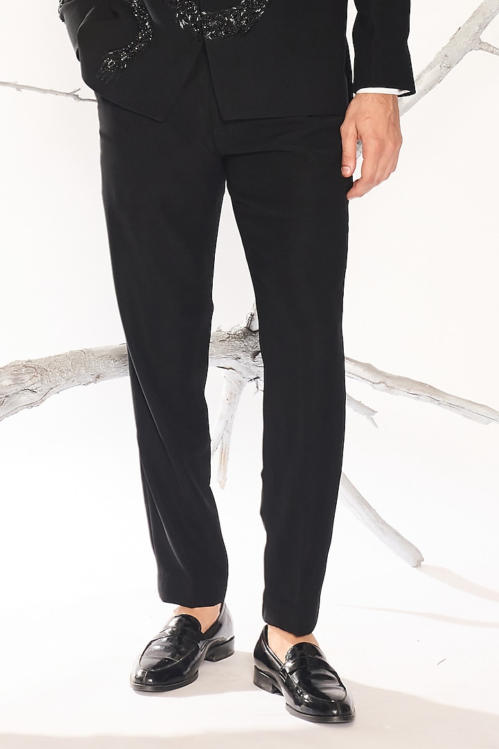 Black Japanese Suiting Fabric Cutdana Embroidered Tuxedo Set by Ankit V Kapoor at Pernia's Pop Up Shop