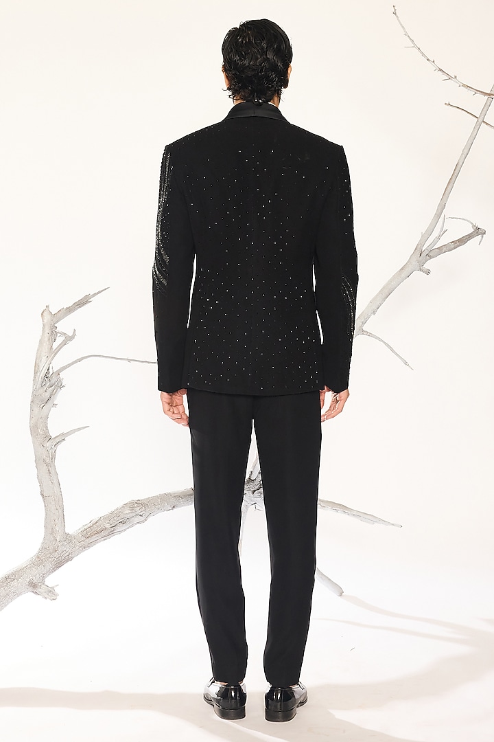 Black Japanese Suiting Fabric Embroidered Tuxedo Set by Ankit V Kapoor at Pernia's Pop Up Shop