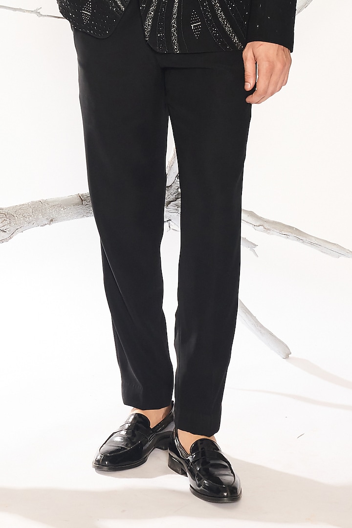 Black Japanese Suiting Fabric Embroidered Tuxedo Set by Ankit V Kapoor at Pernia's Pop Up Shop
