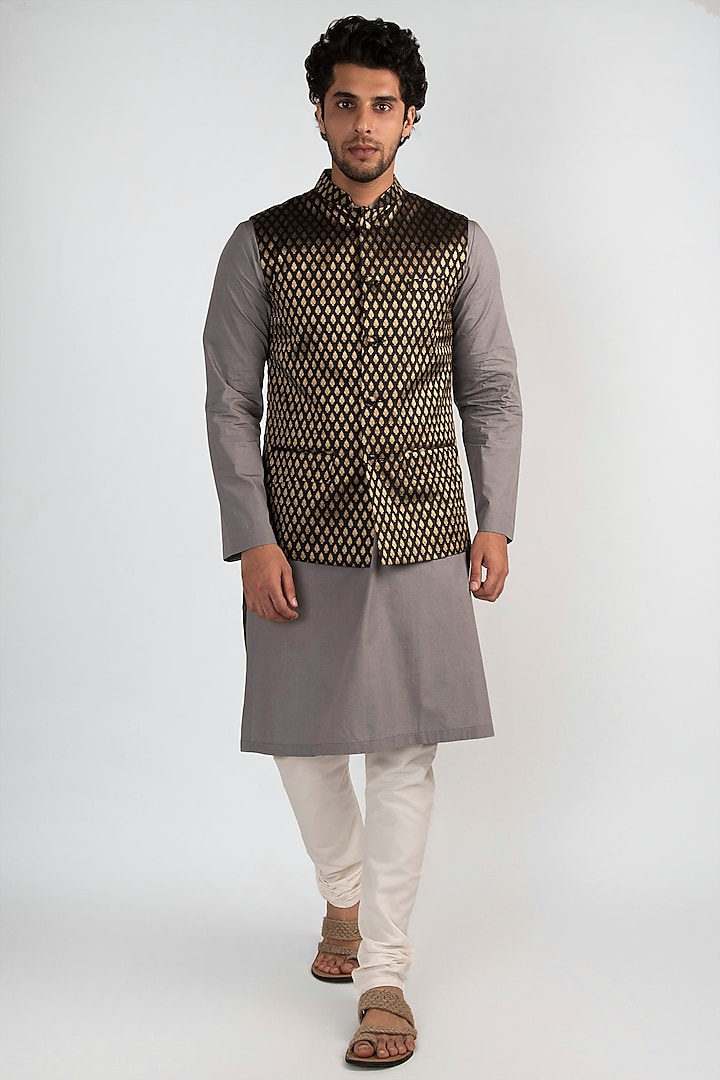 Ash Grey Kurta Set With Jacket  by Ankit V Kapoor