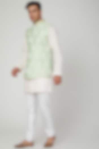 Mint Green Printed Nehru Jacket by Ankit V Kapoor