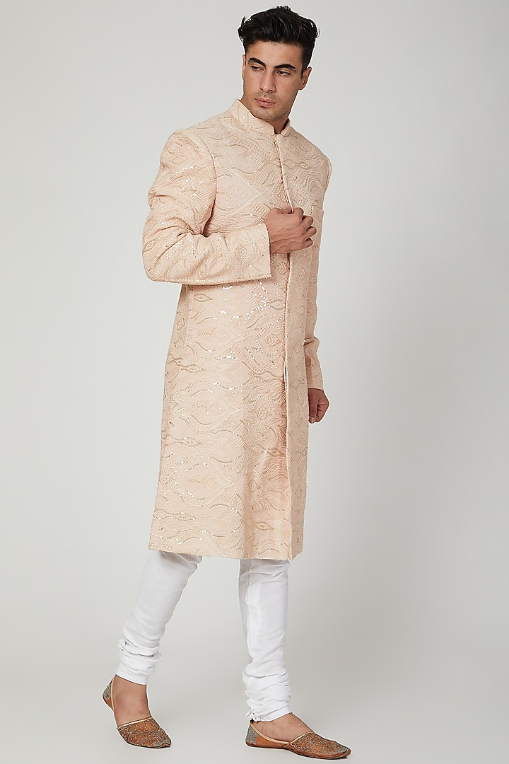 Copper Embroidered Lucknowi Sherwani by Ankit V Kapoor