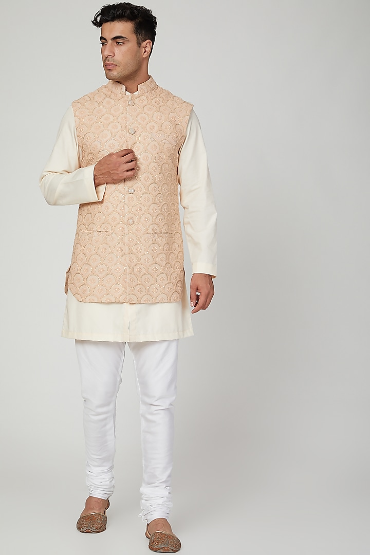 Copper Embroidered Lucknowi Nehru Jacket by Ankit V Kapoor