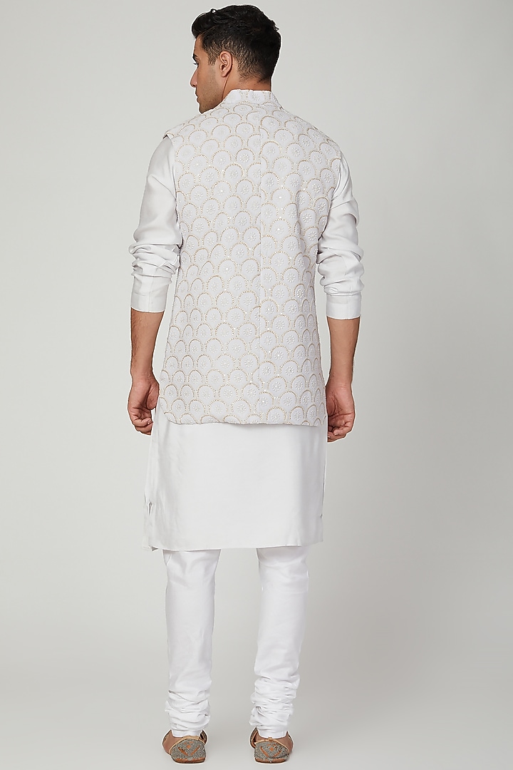 Grey Embroidered Nehru Jacket by Ankit V Kapoor at Pernia's Pop Up Shop