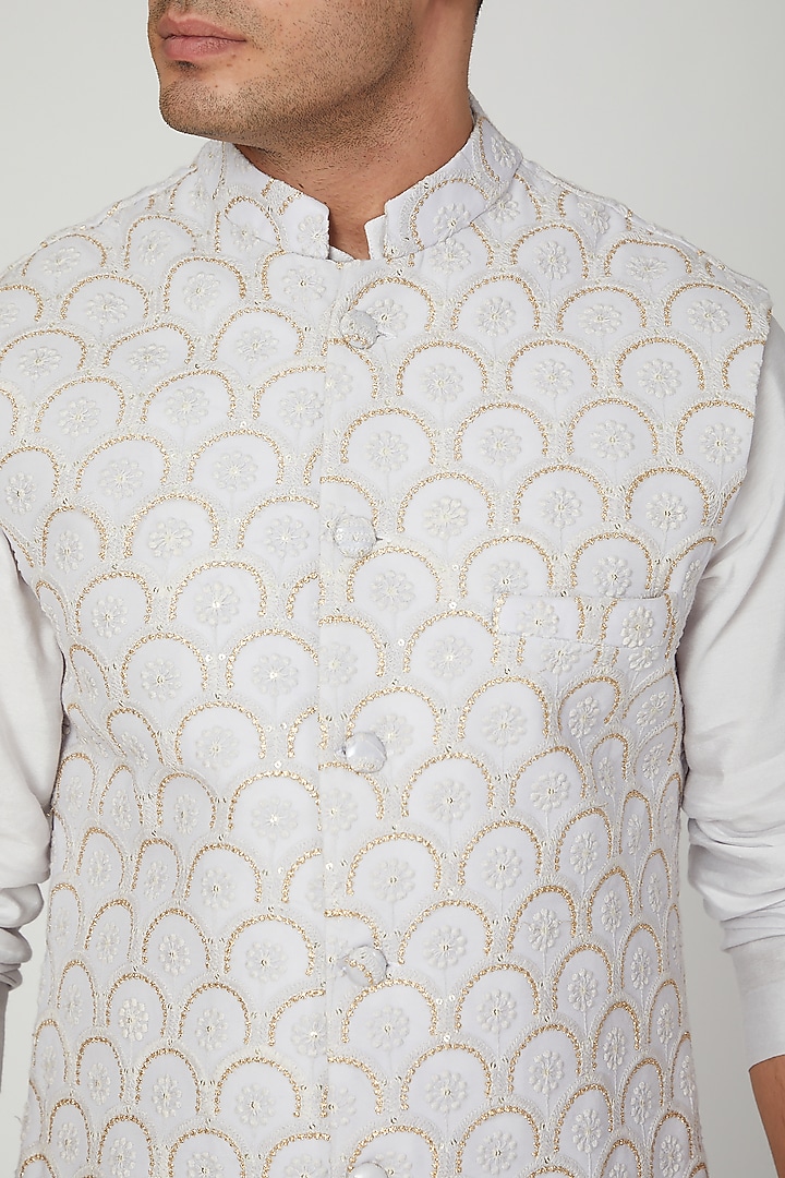 Grey Embroidered Nehru Jacket by Ankit V Kapoor at Pernia's Pop Up Shop