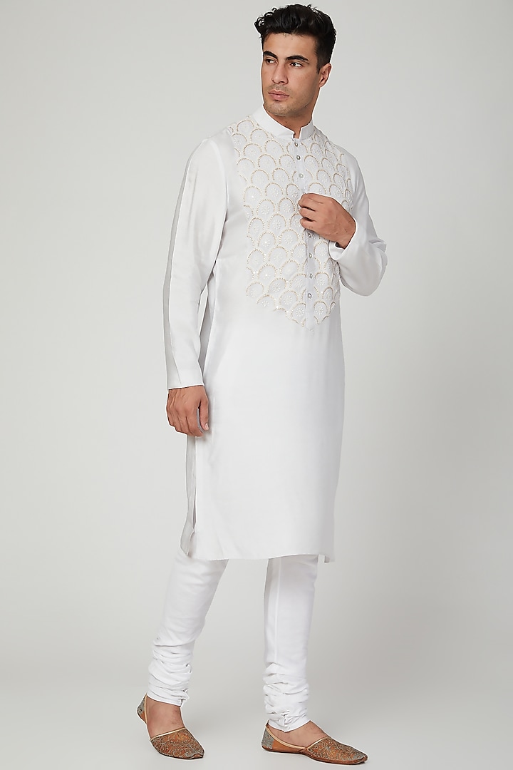 Grey Embroidered Kurta With Pants by Ankit V Kapoor