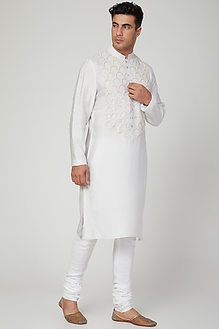 Grey Embroidered Kurta With Pants by Ankit V Kapoor