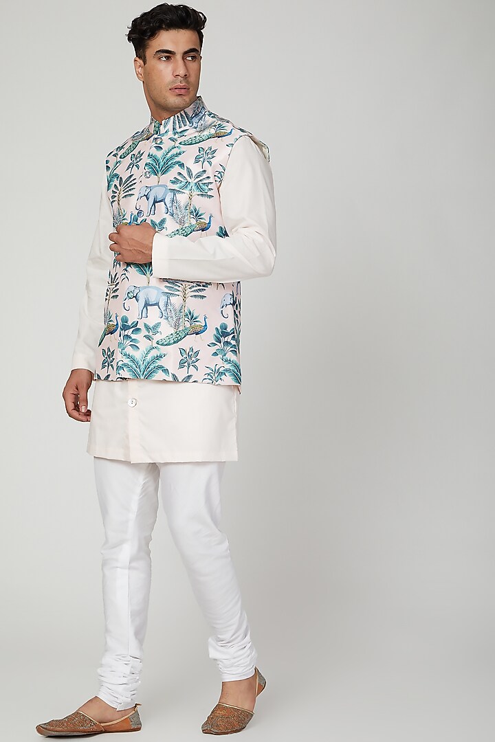 Blush Pink Printed Nehru Jacket by Ankit V Kapoor at Pernia's Pop Up Shop