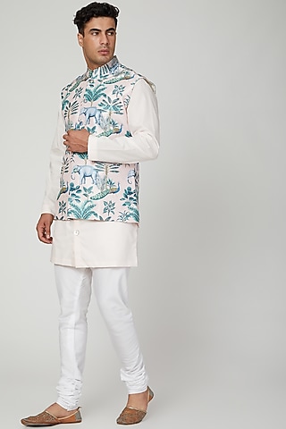 Blush Pink Printed Nehru Jacket by Ankit V Kapoor