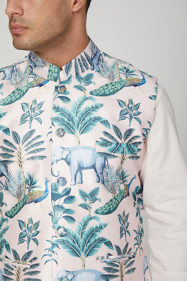 Blush Pink Printed Nehru Jacket by Ankit V Kapoor at Pernia's Pop Up Shop