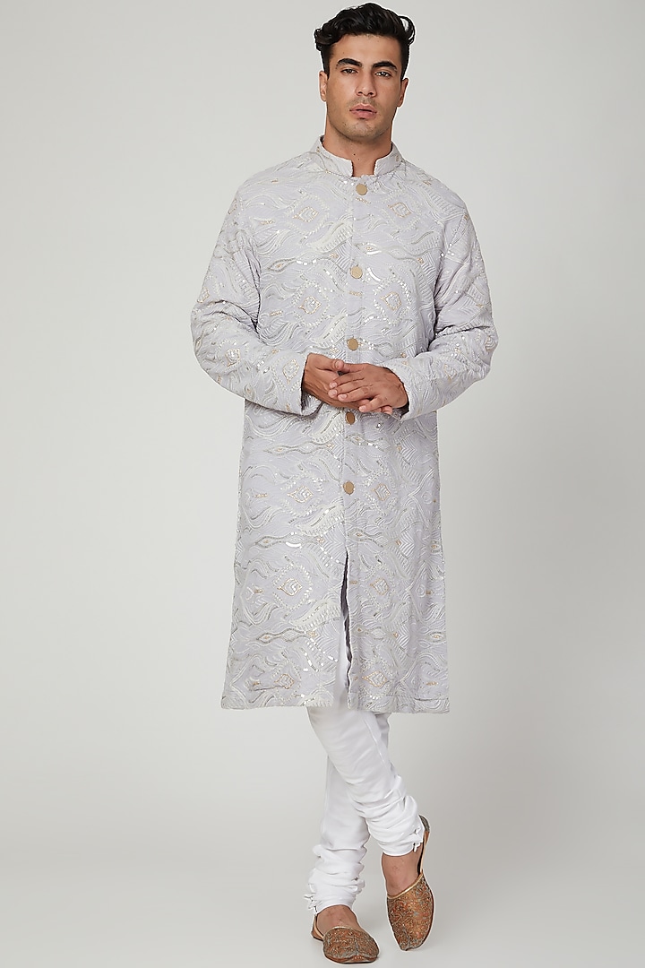 Grey Chikankari Embroidered Kurta With Pants by Ankit V Kapoor