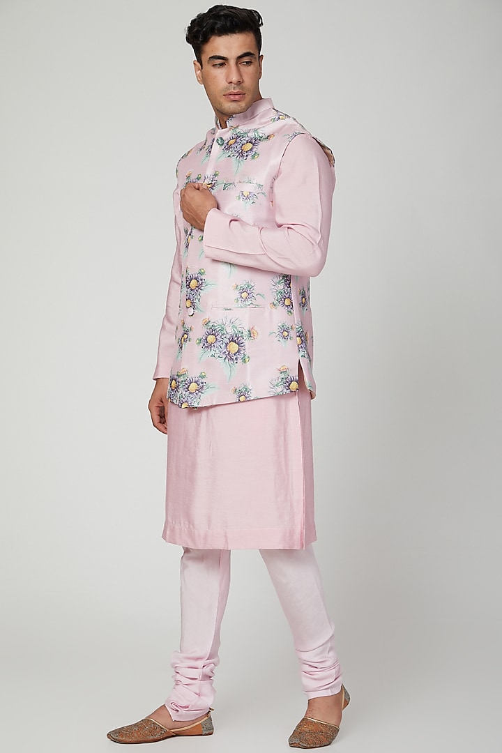 Blush Pink Printed Jacket Set by Ankit V Kapoor