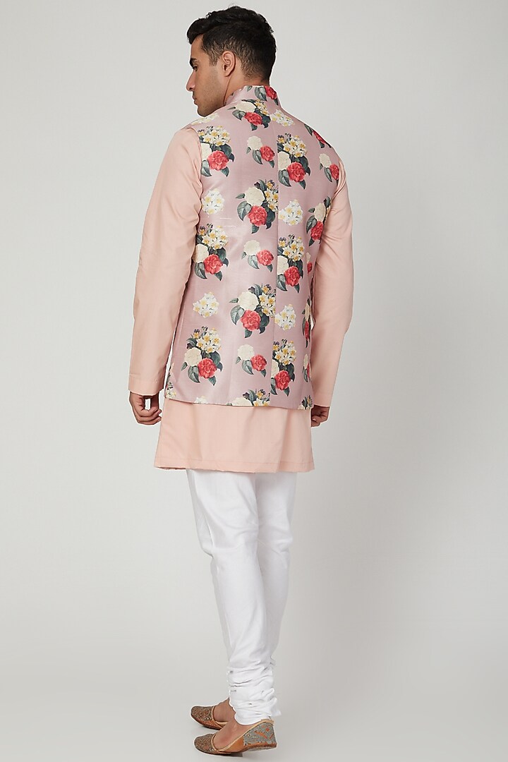 Copper Dupion Silk Floral Printed Nehru Jacket by Ankit V Kapoor at Pernia's Pop Up Shop