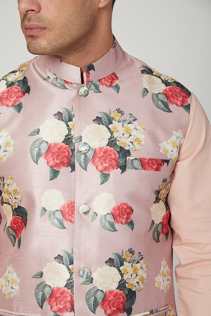 Copper Dupion Silk Floral Printed Nehru Jacket by Ankit V Kapoor at Pernia's Pop Up Shop