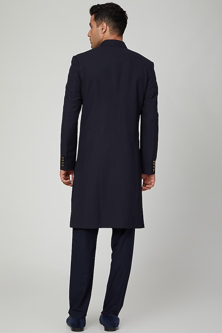Navy Blue Suiting Wedding Sherwani by Ankit V Kapoor at Pernia's Pop Up Shop